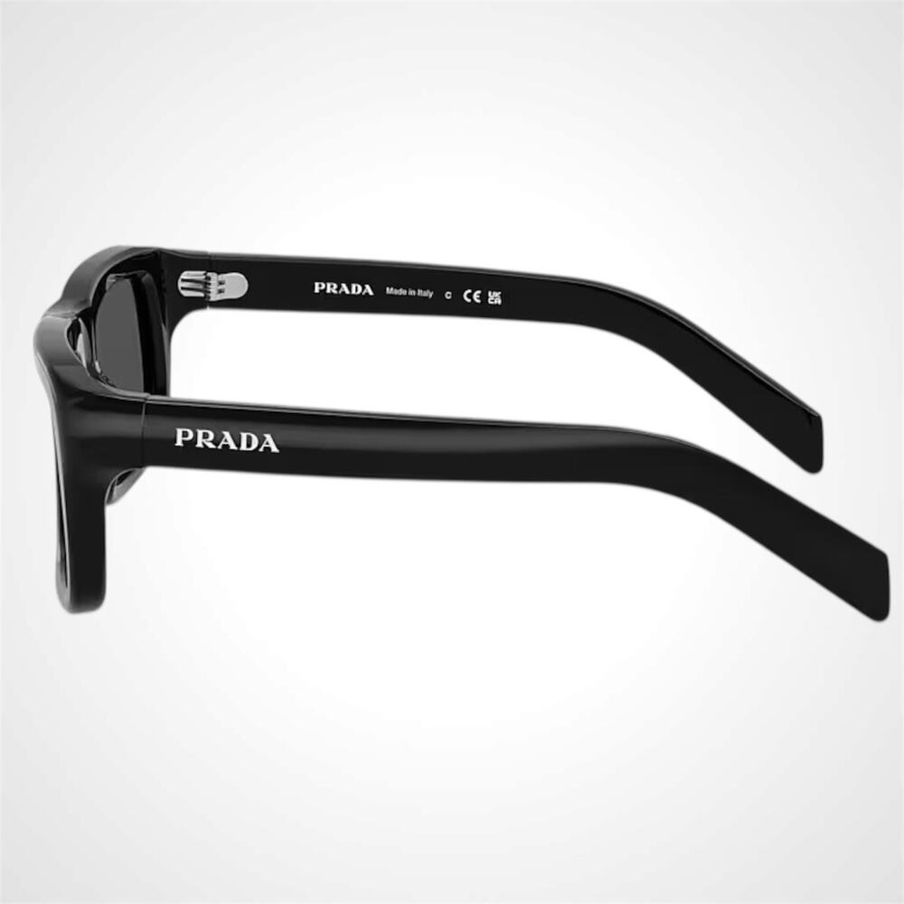 New PRADA Sunglasses Black Rectangle Square Grey Lens Men's 54mm - Picture 3 of 6